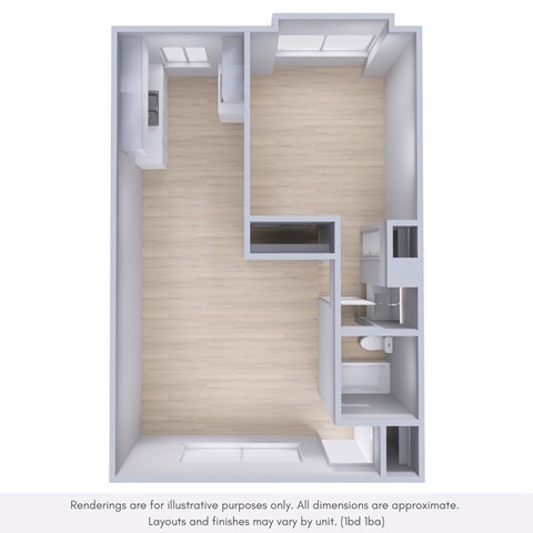 Floor plan for 1 bed, 1 bath, 540 sqft